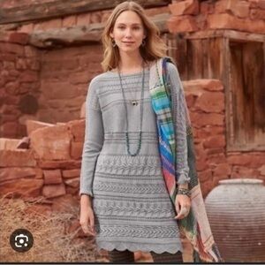 SUNDANCE Womens Midi Sweater Dress Tunic Gray Open Knit Cotton Silk Blend  small